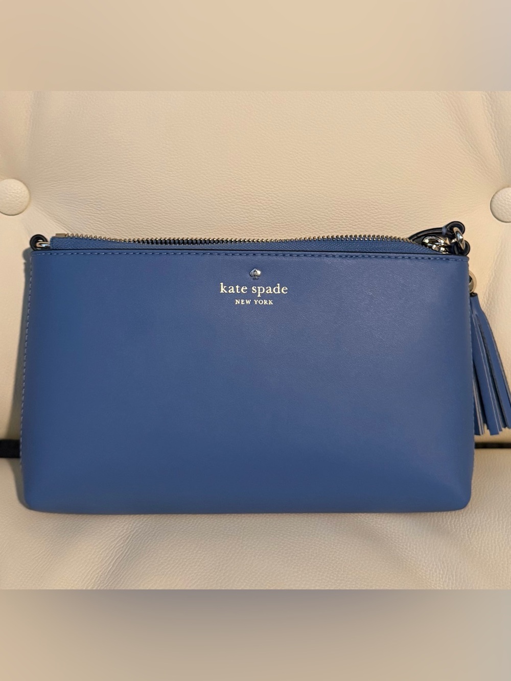 kate spade New York cobalt blue leather zip wristlet